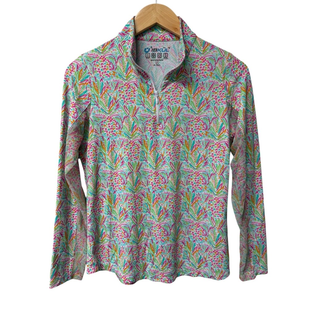 IBKUL Womens Size S Long Sleeve Quarter Zip Golf Tennis Pullover Top UPF 50+ EUC